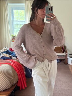 Joie Dusty Mauve V-Neck Button Front Cardigan